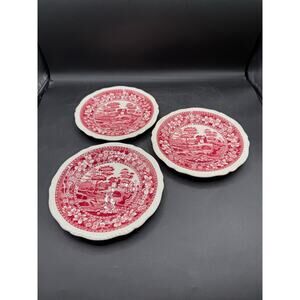Set of 3 Vintage Spode Pink Tower Salad Plates 7.5"- English Porcelain